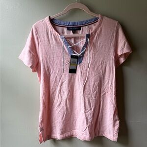 Tommy Hilfiger NWT Pink Lace-Up Women's Short Sleeve Top